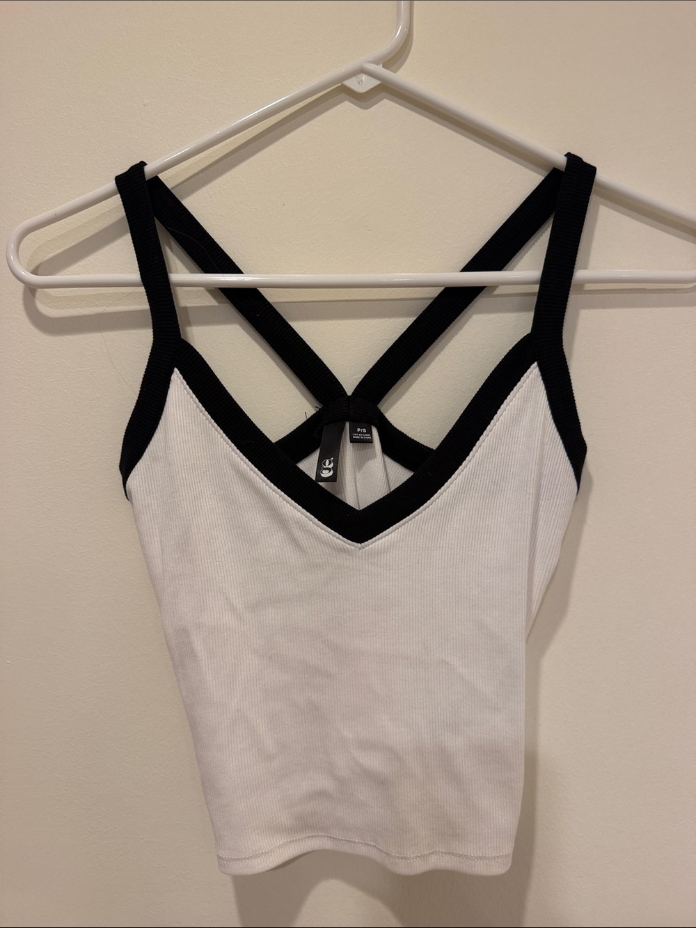 Garage White Ribbed Camisole with Black Trim and Crossback Straps